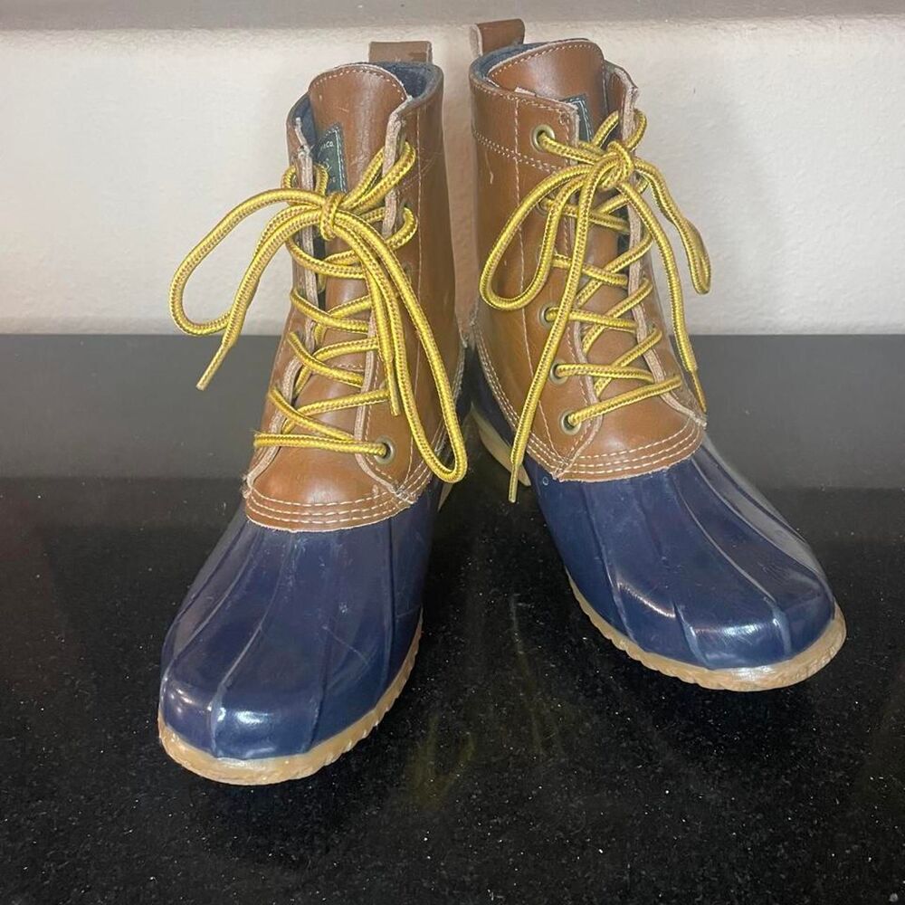 Bass Harlequin Women's Size 6 Leather Blue & Brown Lace Up Duck Boots